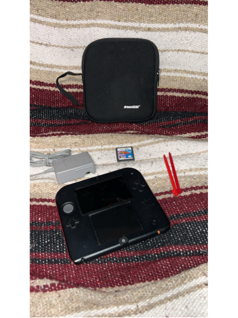 Nintendo 2DS Handheld Console Black and Red with Case and Sonic Rush Game
